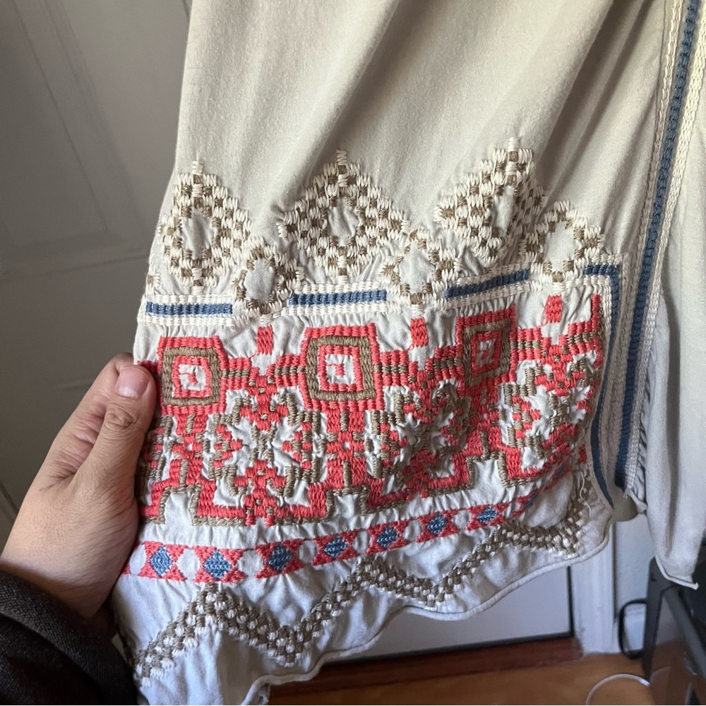 JOHNNY WAS cream ivory off white geo tribal embroidered buttonless long cardigan - Picture 4 of 8